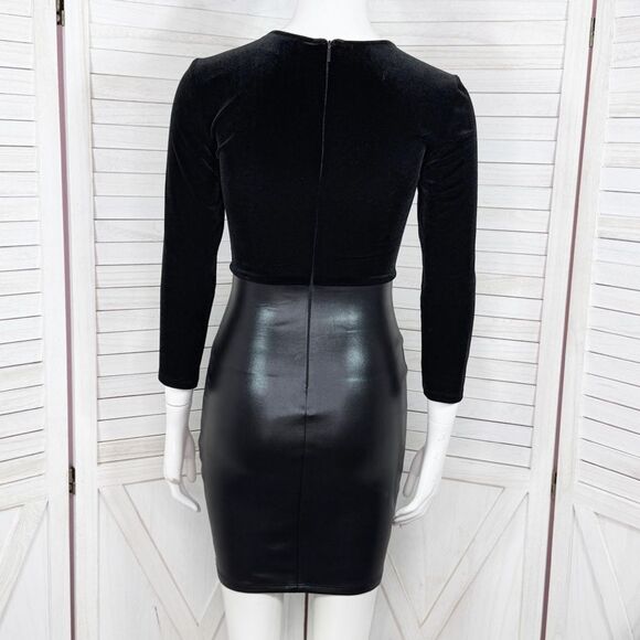 Armani Exchange Faux Leather Velvet Cutout Bodycon Sheath Dress Black XS - Picture 6 of 15